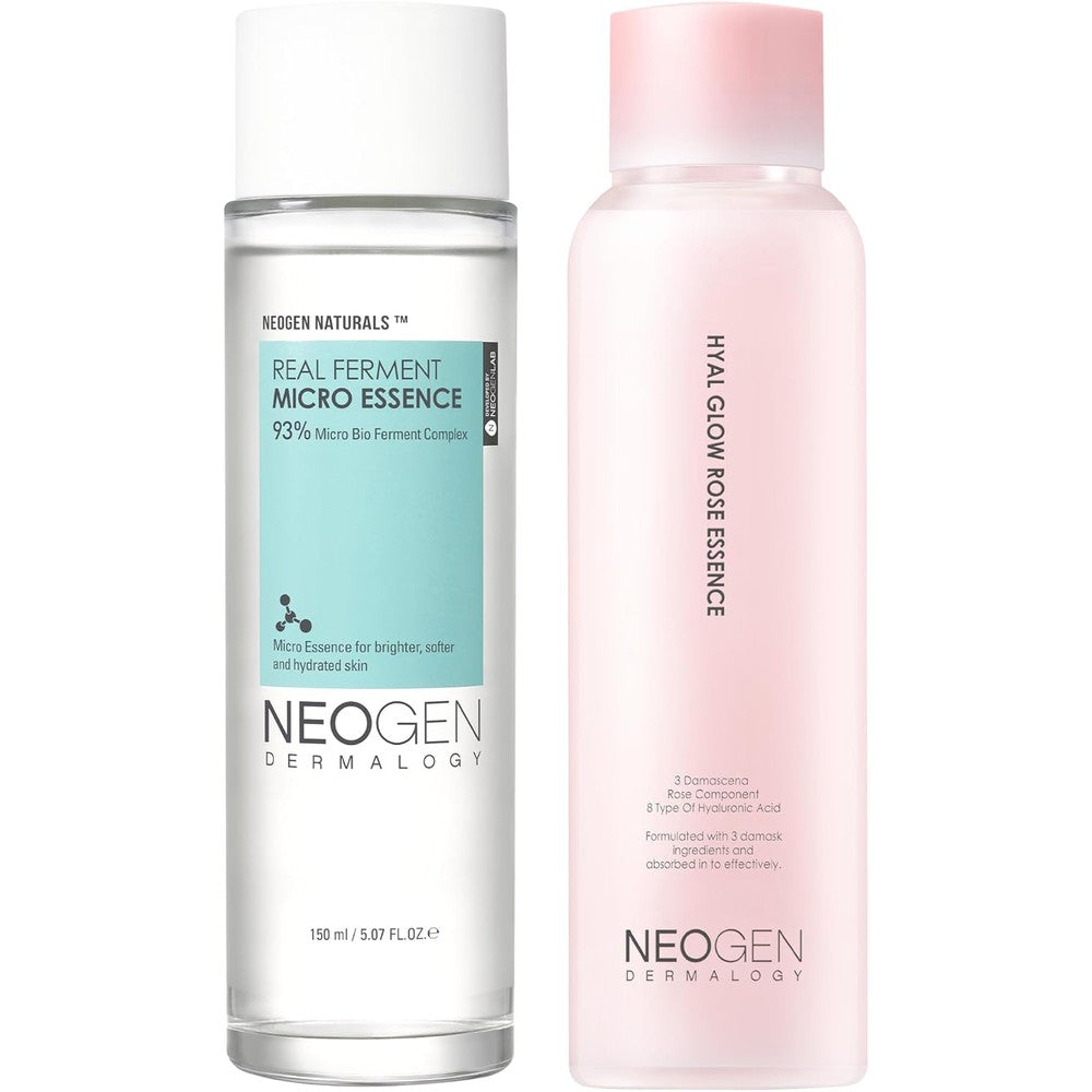 Neogen Dermalogy Day And Night Skincare Essence Duo With Micro Essence And Hyal Glow Rose Essence For Deep Hydration And Barrier Repair
