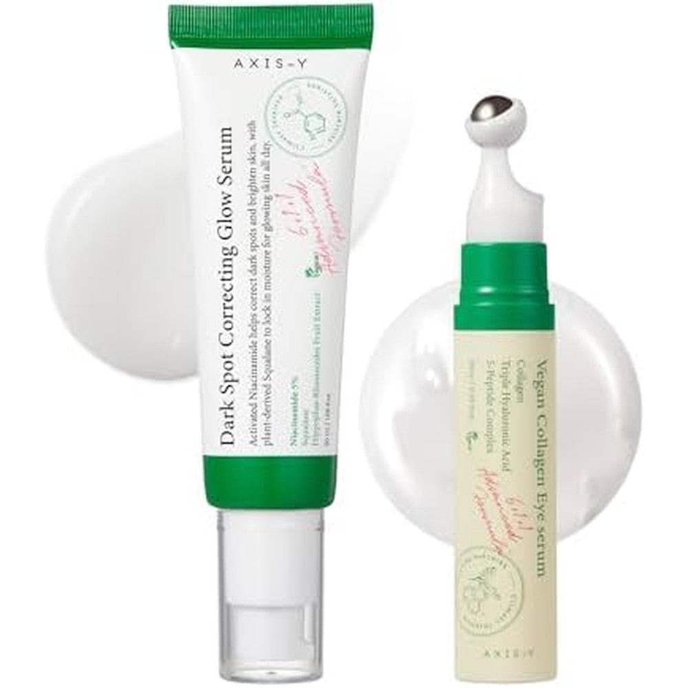 Axis-Y Glass Skin Duo Set Dark Spot Correcting Glow Serum And Vegan Collagen Eye Serum Authentic Korean Skincare Kit For Radiant Complexion