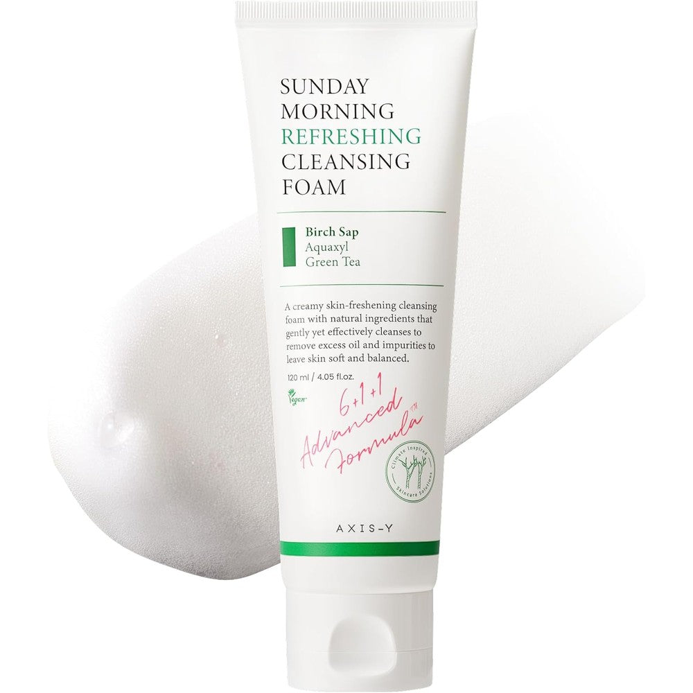 Axis-Y Sunday Morning Refreshing Cleansing Foam With Birch Sap Hydrating And Soothing Face Wash For All Skin Types 120 Milliliters
