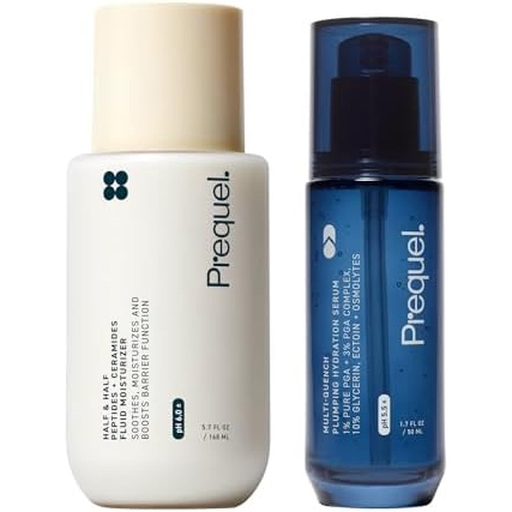 Prequel Skin Multi-Quench Plumping Hydration Serum 1.7 Ounce And Half And Half Peptides Plus Ceramides Fluid Moisturizer 5.7 Fluid Ounce Set