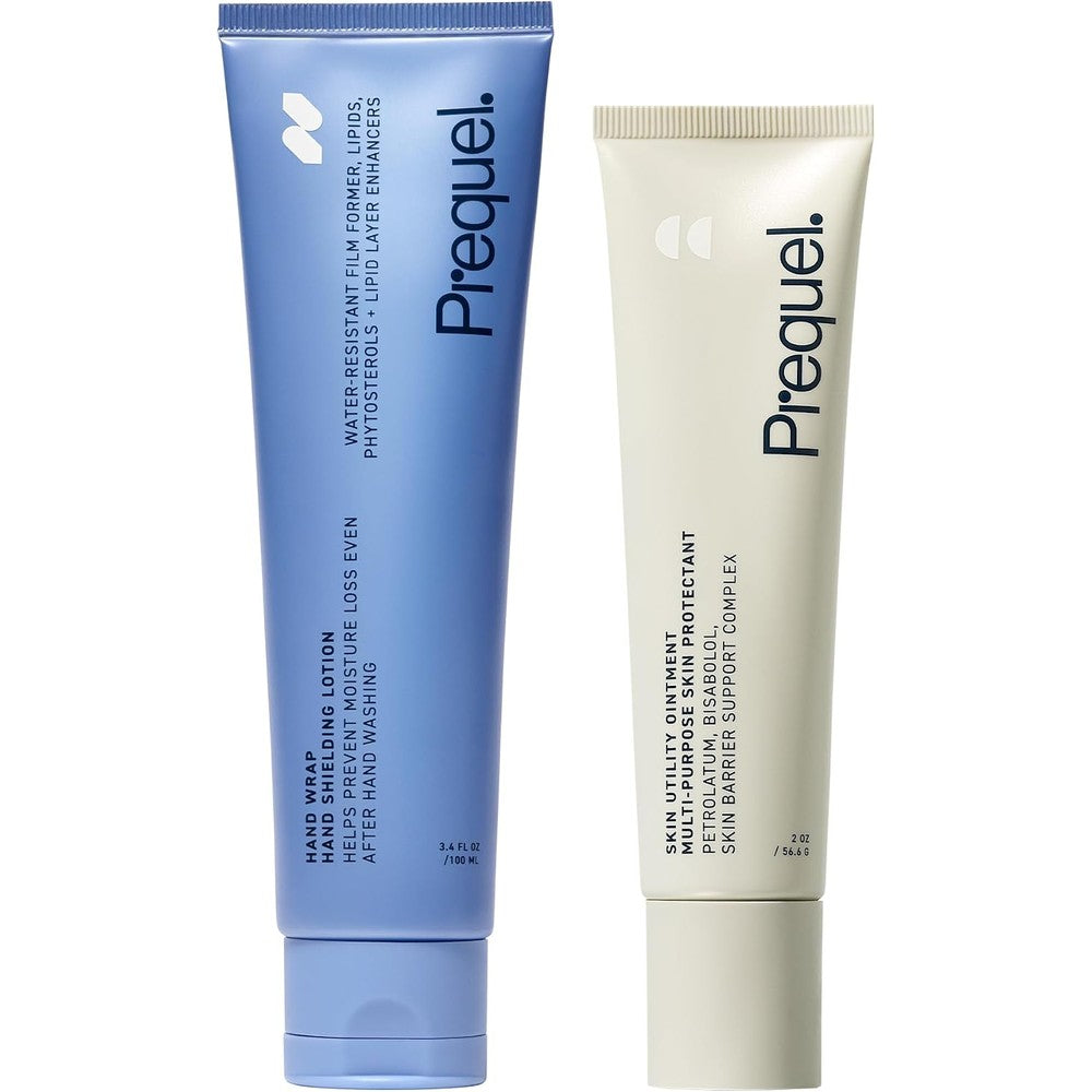 Prequel Skin Hand Wrap Shielding Lotion Three Point Four Ounce and Utility Ointment Moisturizing Protectant Bundle for Dry Cracked Skin