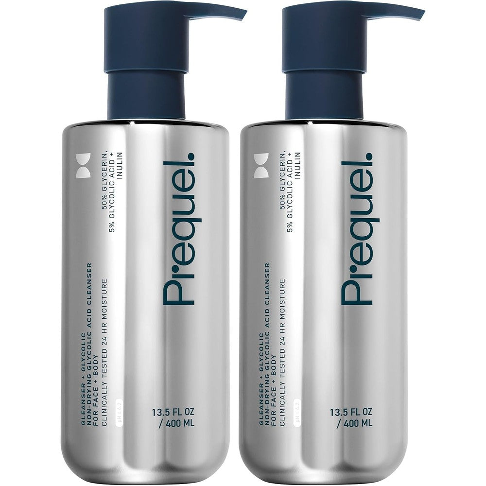 Prequel Glycolic Cleanser 50 Percent Glycerin Face And Body Wash Unscented Non Drying Cleanser 13.5 Fluid Ounce 2 Pack