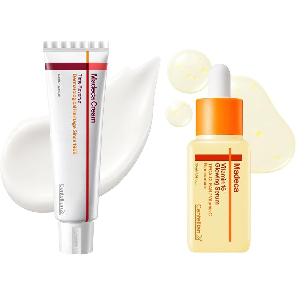 Centellian 24 Madeca Time Reverse Cream 1.69 Fluid Ounces And Vitamin 15 Plus Glowing Serum 1.01 Fluid Ounces Anti Aging Skin Care Set