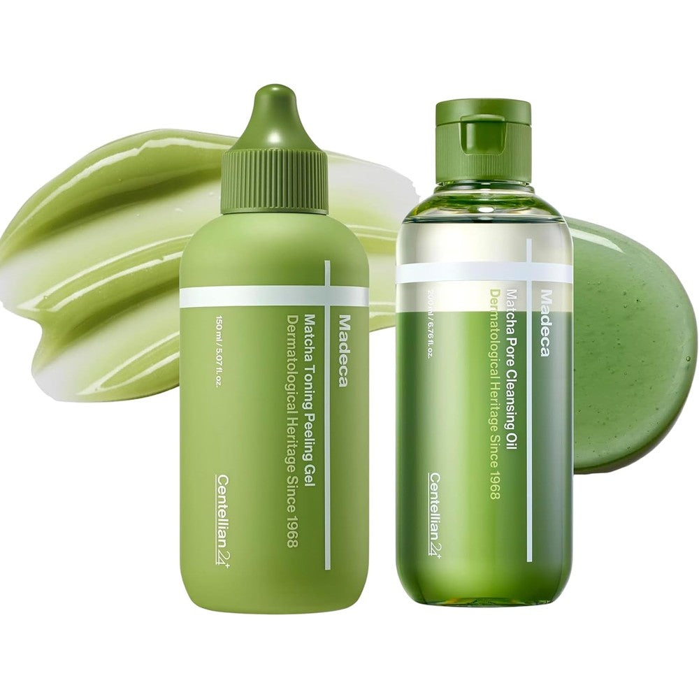 Centellian 24 Madeca Matcha Double Cleanse Set With Pore Cleansing Oil 6.76 Fluid Ounce And Toning Peeling Gel 5.07 Fluid Ounce For Pore Care