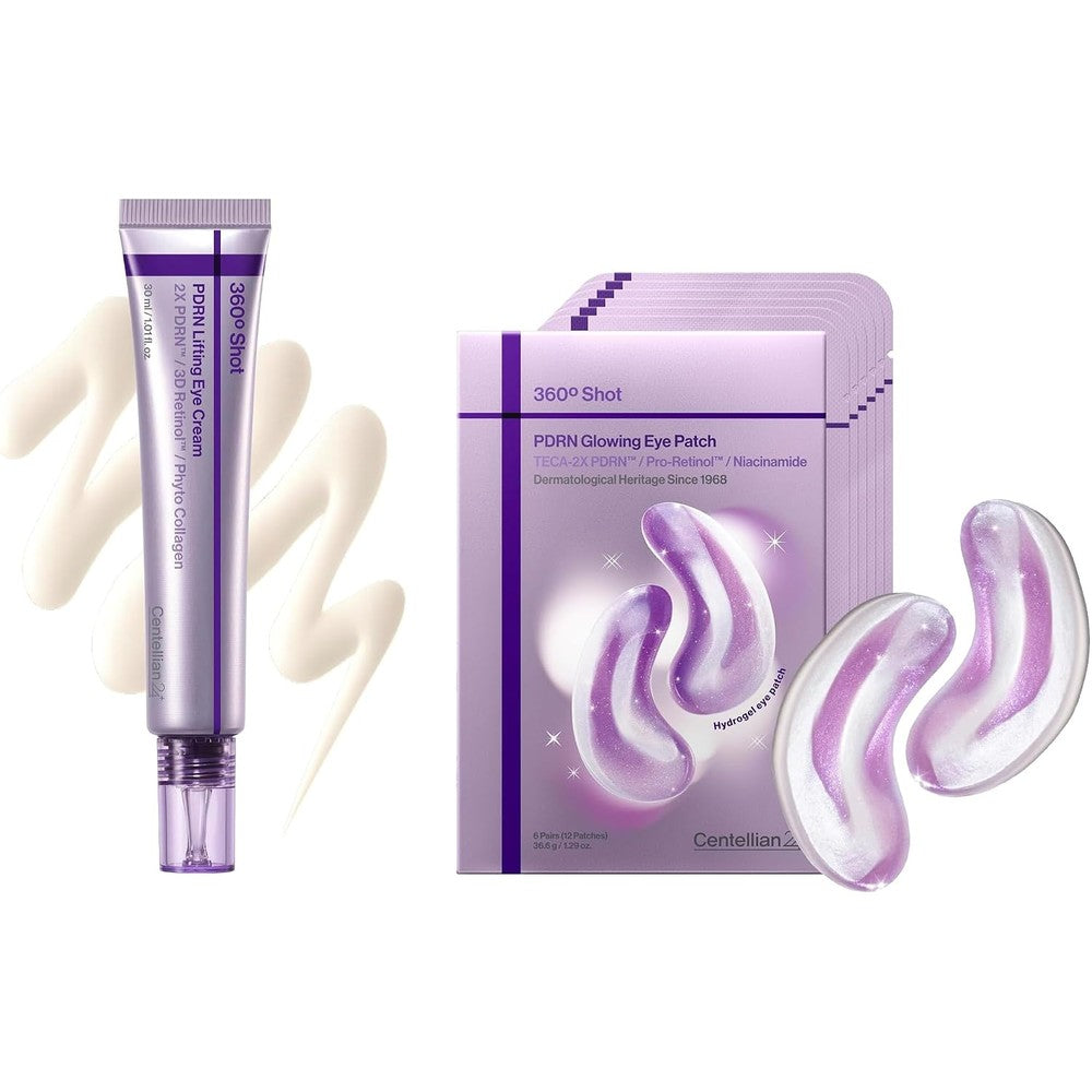 Centellian 24 360 Shot Pdrn Advanced Eye Duo Anti Aging Eye Cream 1.01 Fluid Ounce And Glowing Eye Patches 6 Sets