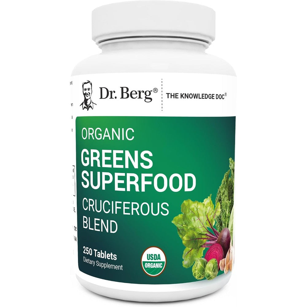 Dr. Berg Nutritionals Organic Greens Superfood Cruciferous Vegetable Blend Dietary Supplement For Immune Support And Liver Detoxification 250 Tablets