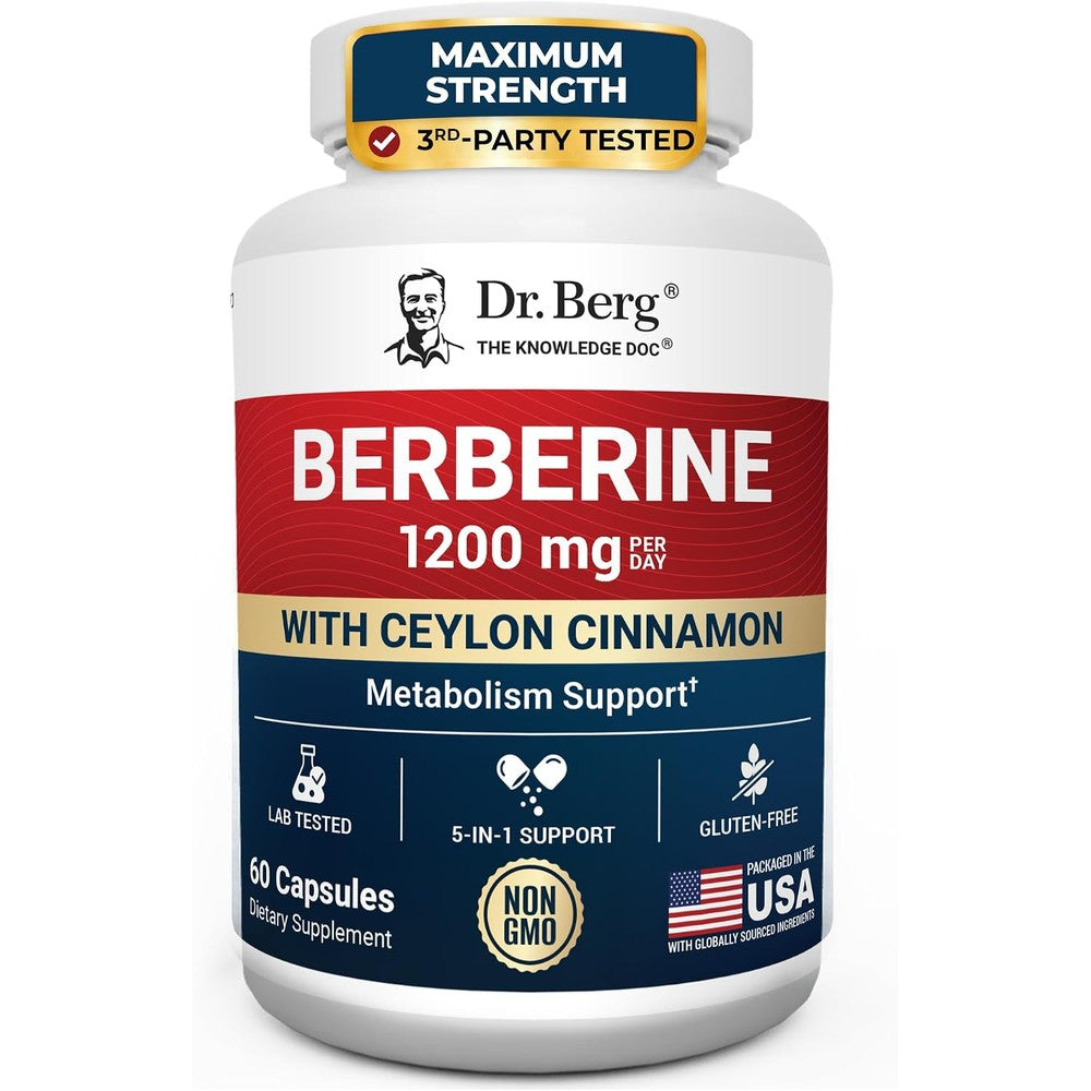 Dr. Berg Berberine 5-in-1 Formula Maximum Strength Metabolic And Healthy Blood Sugar Support 1200 mg - 60 Capsules
