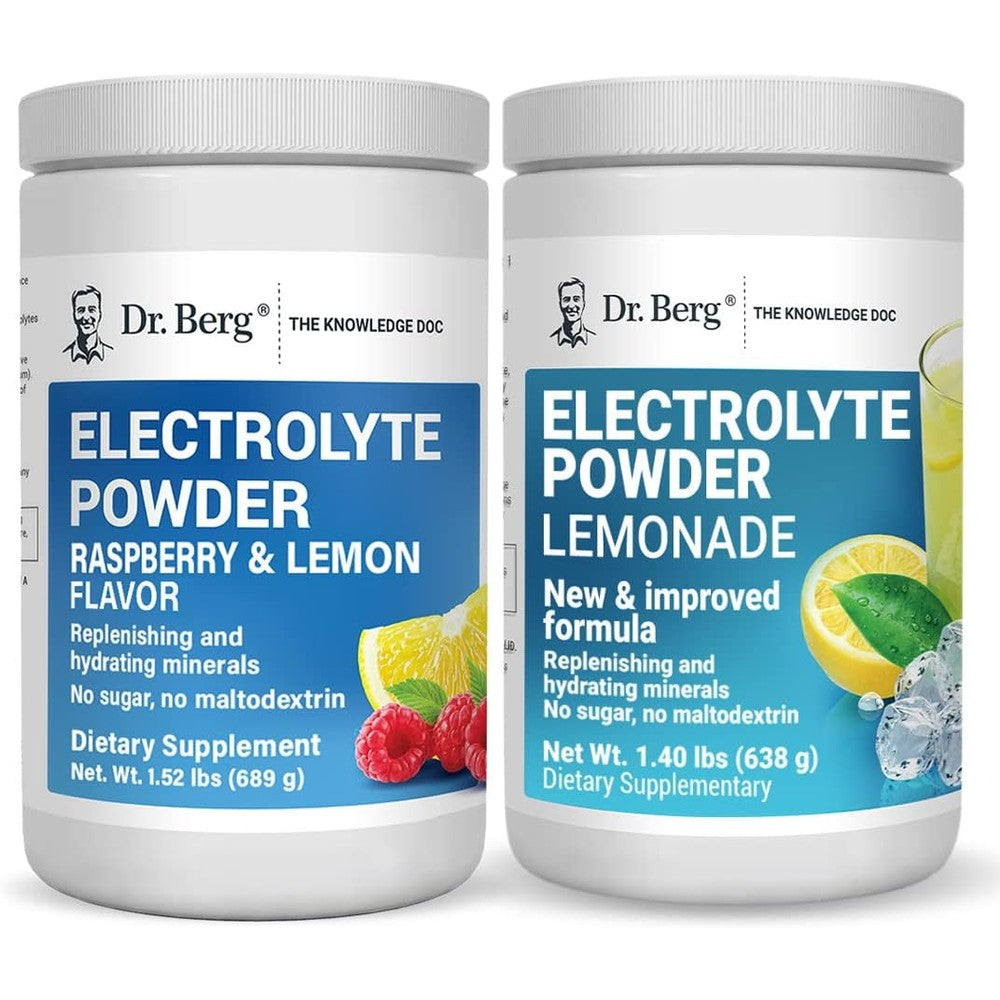 Dr. Berg Nutritionals Electrolyte Powder Zero Sugar Hydration Drink Mix Bundle Raspberry Lemon And Lemonade Flavors 100 Servings Total