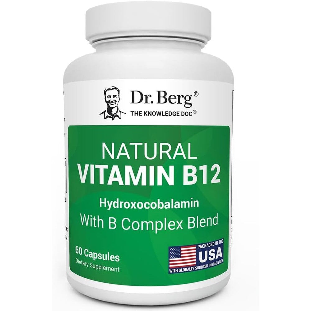 Dr. Berg Natural Vitamin B12 1000 Micrograms Hydroxocobalamin With Vitamin B Complex Blend And Magnesium Sixty Capsules For Energy And Brain Support