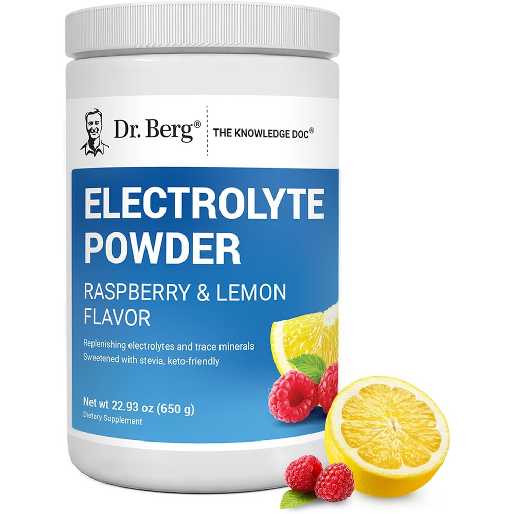 Dr. Berg Nutritionals Zero Sugar Hydration Keto Electrolyte Powder Sourced With Pink Himalayan Salt Raspberry And Lemon Flavor 100 Servings