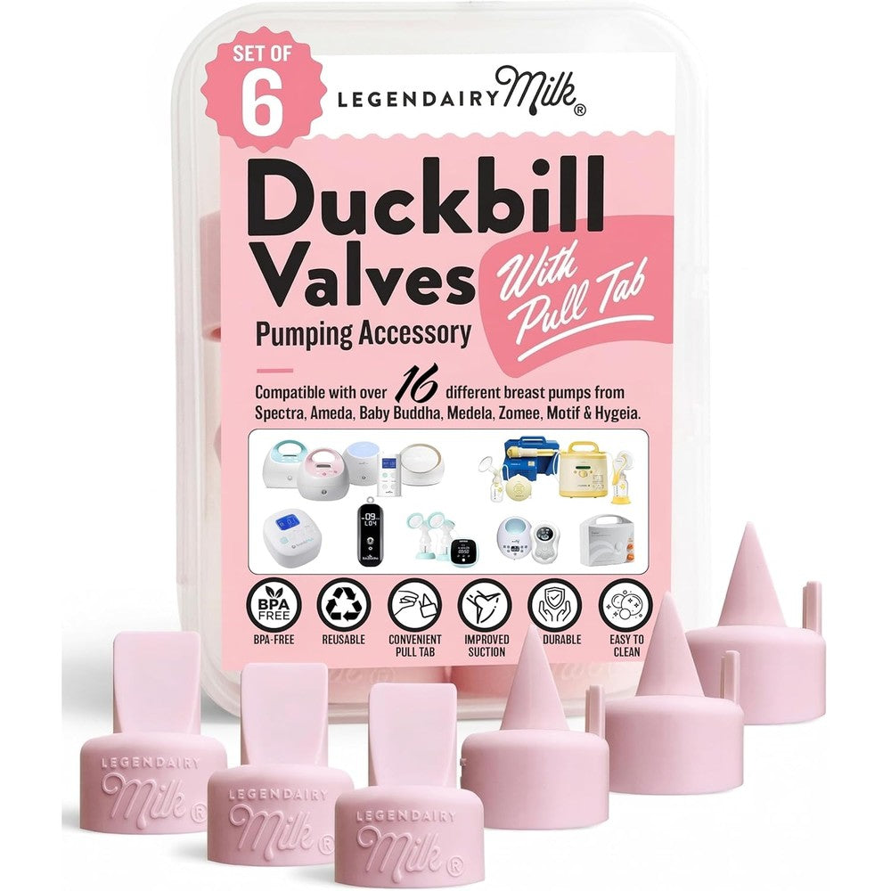 Legendairy Milk Duckbill Valves With Pull Tab Premium Food Grade Silicone Breast Pump Replacement Parts BPA Free Pink Pack Of 6