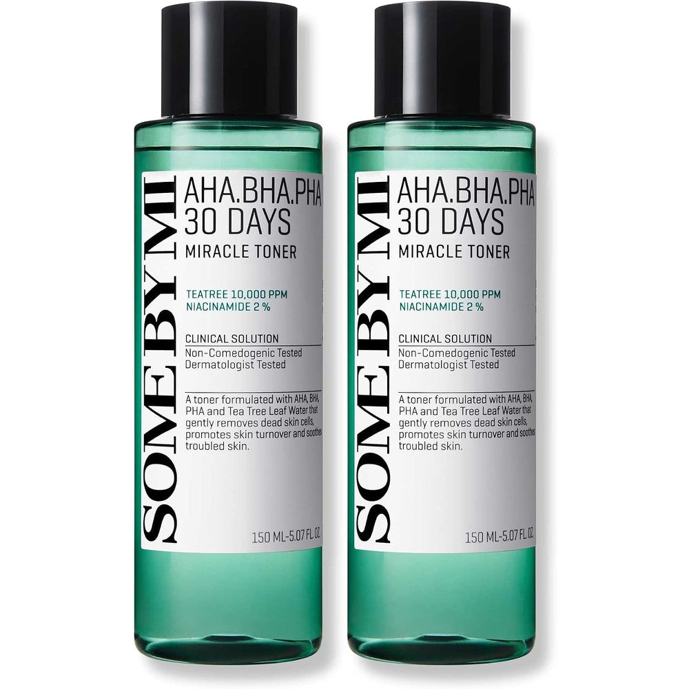 Some By Mi AHA BHA PHA 30 Days Miracle Toner pack of two front view showing green labels.