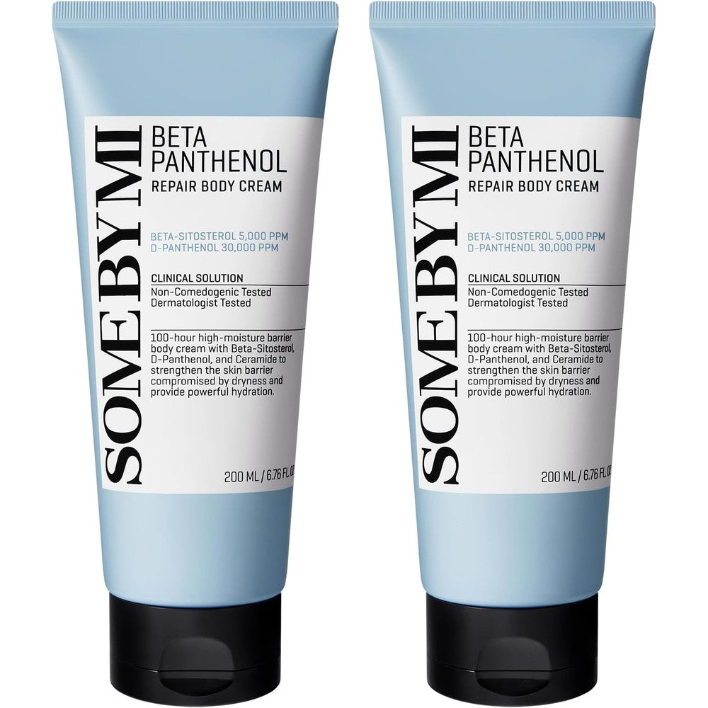 Some By Mi Beta Panthenol Repair Body Cream duo set front view showing two authentic moisturizing lotion tubes.