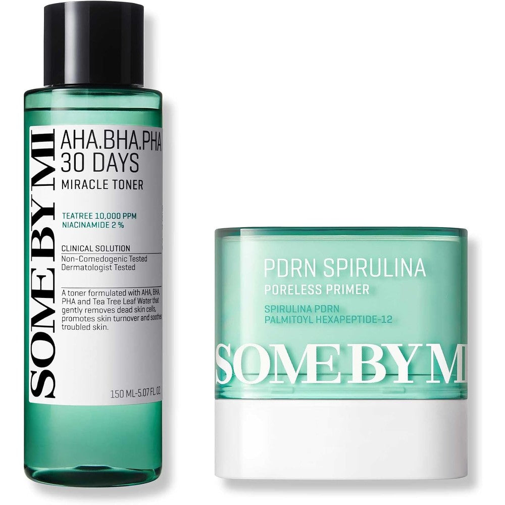 Some By Mi PDRN Spirulina Poreless Primer and Miracle Toner set front view for clear skin