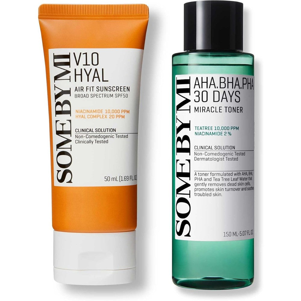 Some By Mi V10 Hyal Sunscreen and Miracle Toner set front view packaging