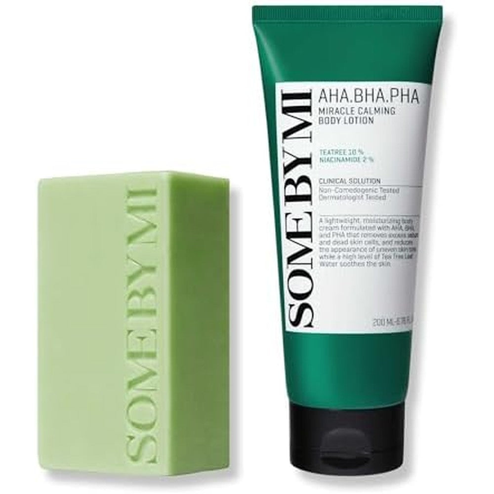 Some By Mi AHA BHA PHA Miracle Cleansing Bar and Body Lotion set front view