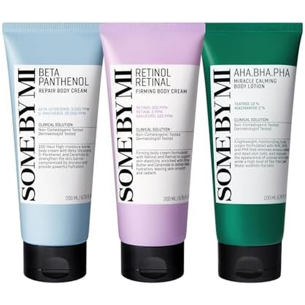 SOME BY MI Complete Body Care Trio set front view showing three full size product bottles.