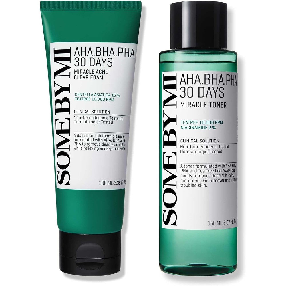 Some By Mi AHA BHA PHA 30 Days Miracle Acne Clear Foam and Toner set front view