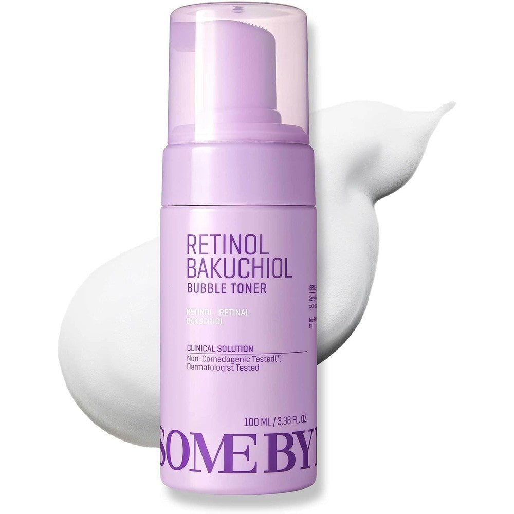 Some By Mi Retinol Bakuchiol Bubble Toner front view packaging for glass skin treatment.