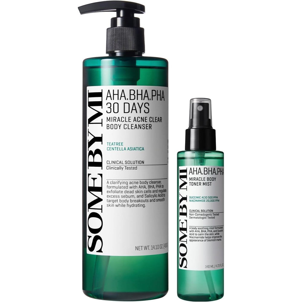 Some By Mi AHA BHA PHA body cleanser and toner set front view