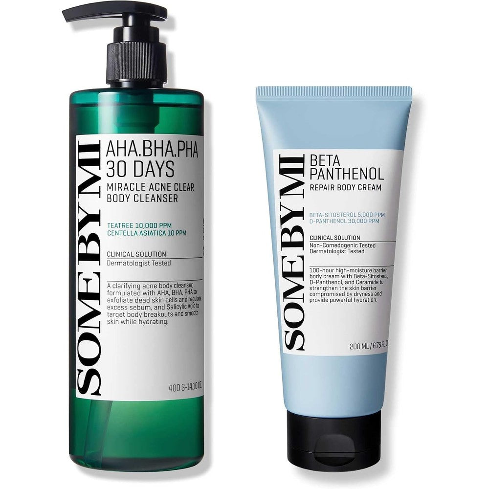 Some By Mi AHA BHA PHA body cleanser and repair cream duo set front view