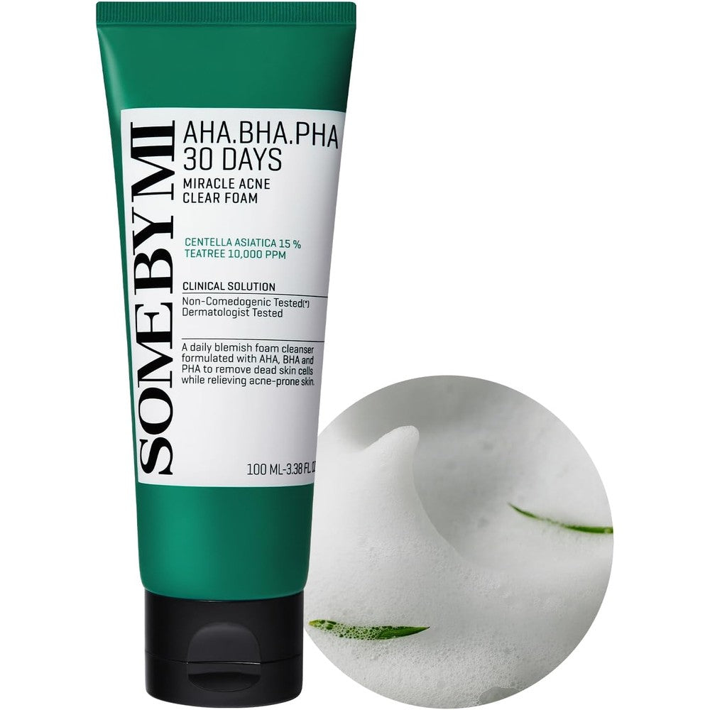 SOME BY MI AHA BHA PHA 30 Days Miracle Acne Clear Foam Korean Facial Cleanser With Salicylic Acid For Exfoliation And Sebum Control 100ml