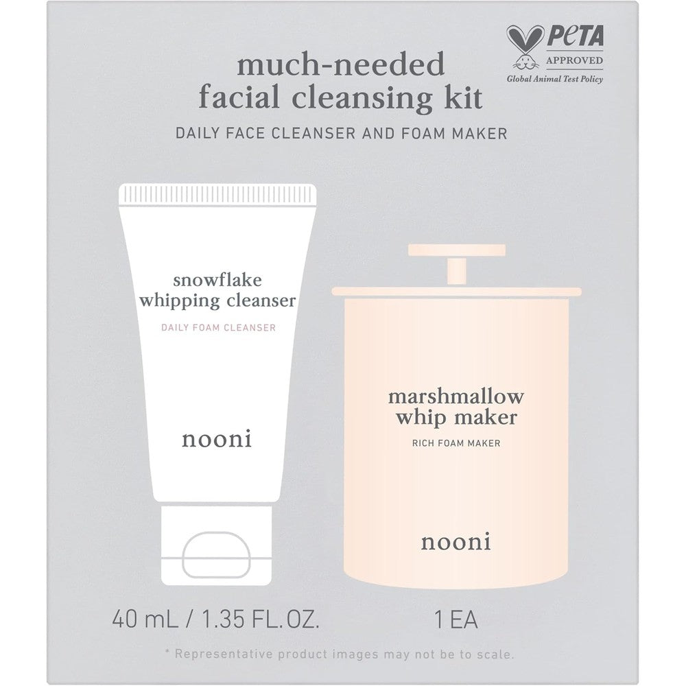 Nooni 2-in-1 Much Needed Facial Cleansing Kit Featuring Marshmallow Whip Maker Baby Pink And Snowflake Whipping Cleanser 1.35 Fluid Ounce