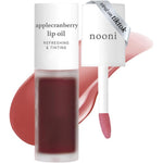 NOONI Korean Lip Oil Applegoji front view bottle showcasing the vibrant red tint and doe-foot applicator.
