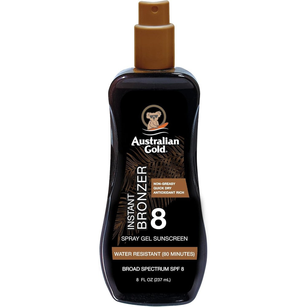 Australian Gold Spray Gel Sunscreen with Instant Bronzer SPF 8 bottle front view