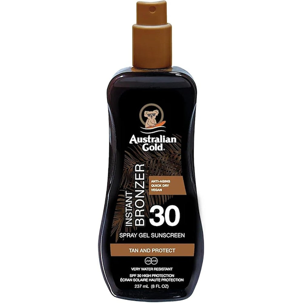 Australian Gold Spray Gel Sunscreen SPF 30 bottle front view for imported sun care