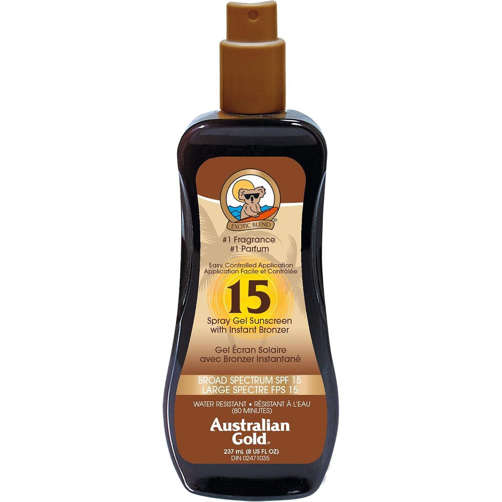 Australian Gold Exotic Blend Spray Gel Sunscreen SPF 15 front view bottle