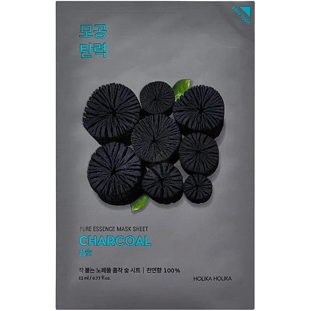 Holika Holika Pure Essence Mask Sheet Charcoal front view for detoxifying pore care