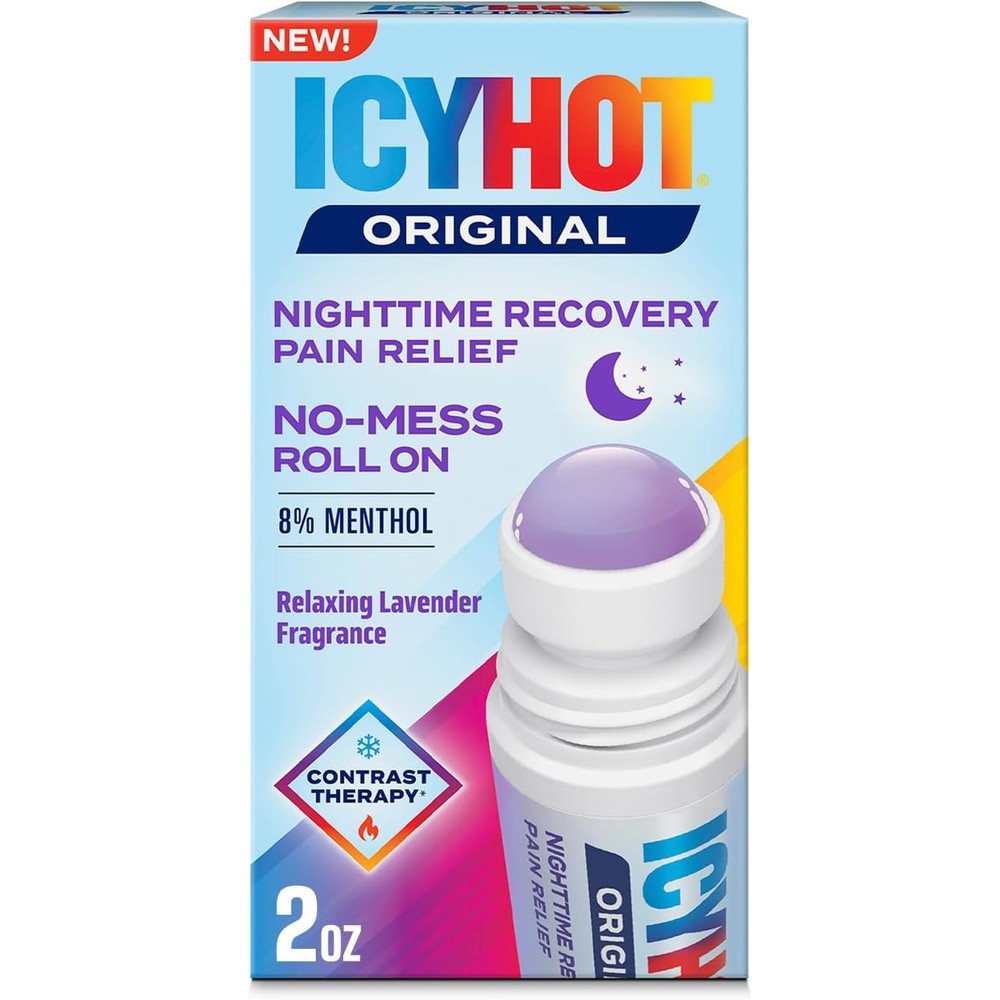 Icy Hot Original Pain Relief Nighttime Recovery No Mess Roll On Applicator With Menthol Eight Percent Lavender Scent Two Ounce