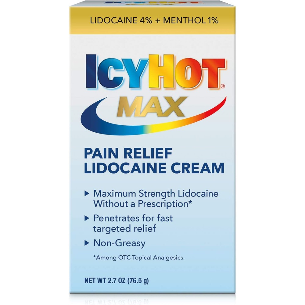 Icy Hot Max Strength Pain Relief Cream With Lidocaine And Menthol For Targeted Muscle And Joint Pain Relief 2.7 Ounces