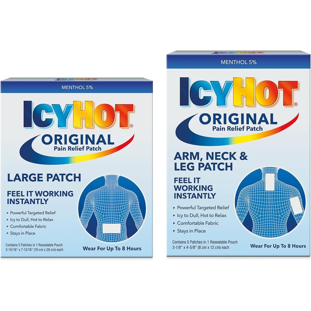 Icy Hot Original Medicated Pain Relief Patch Combo Pack Large 5 Count And Small 5 Count For Arm Neck And Leg