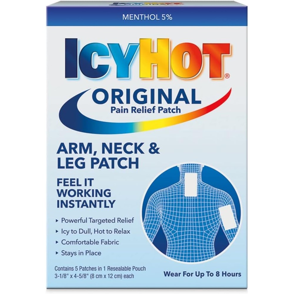 Icy Hot Extra Strength Medicated Patch For Arm Neck And Leg Pain Relief, 5 Percent Menthol, Small, 5 Count Per Box