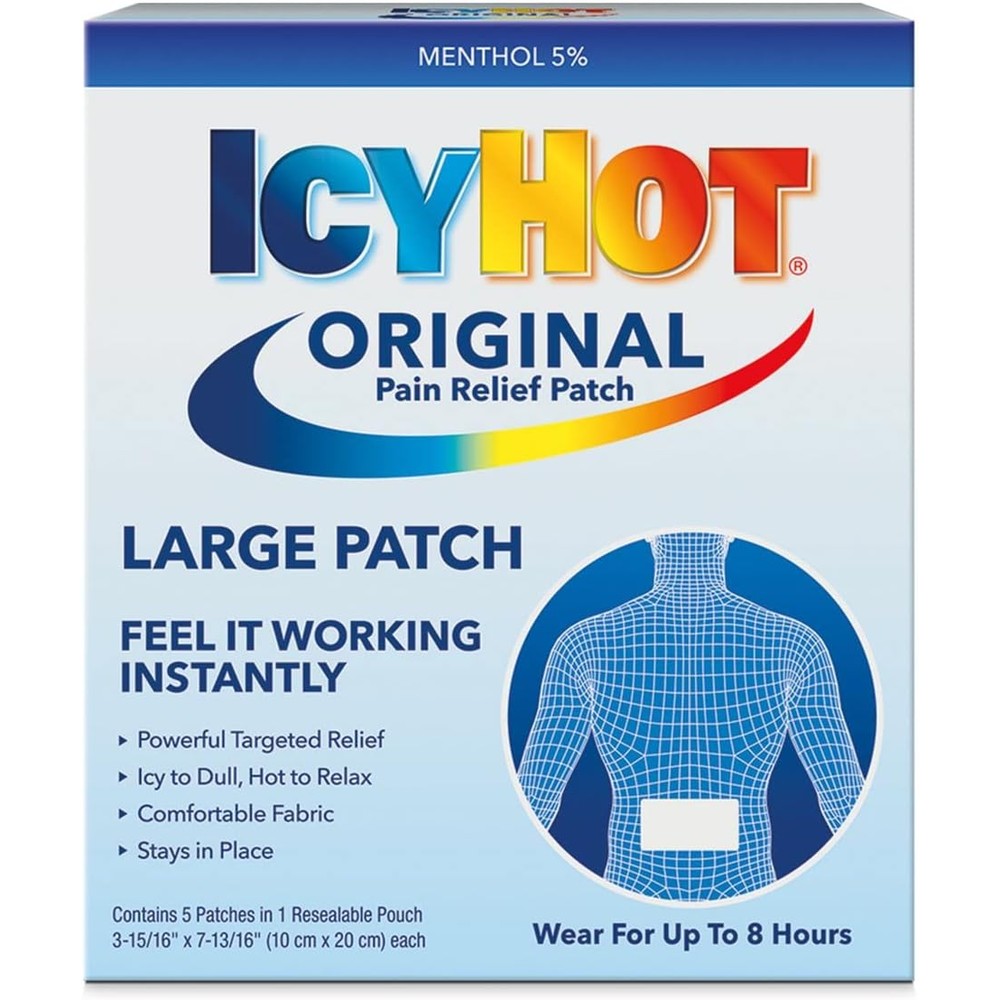 Icy Hot Large Medicated Back Patch For Pain Relief 5 Count Authentic USA Imported Original Strength Menthol Pain Relieving Patches