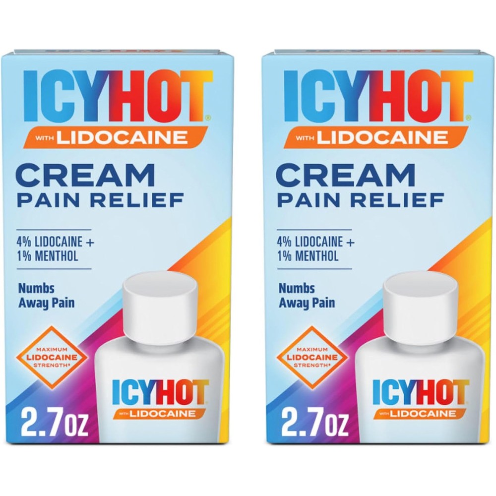 Icy Hot Lidocaine Maximum Strength Pain Relief Cream With Menthol One Percent Two Point Seven Ounce Two Pack