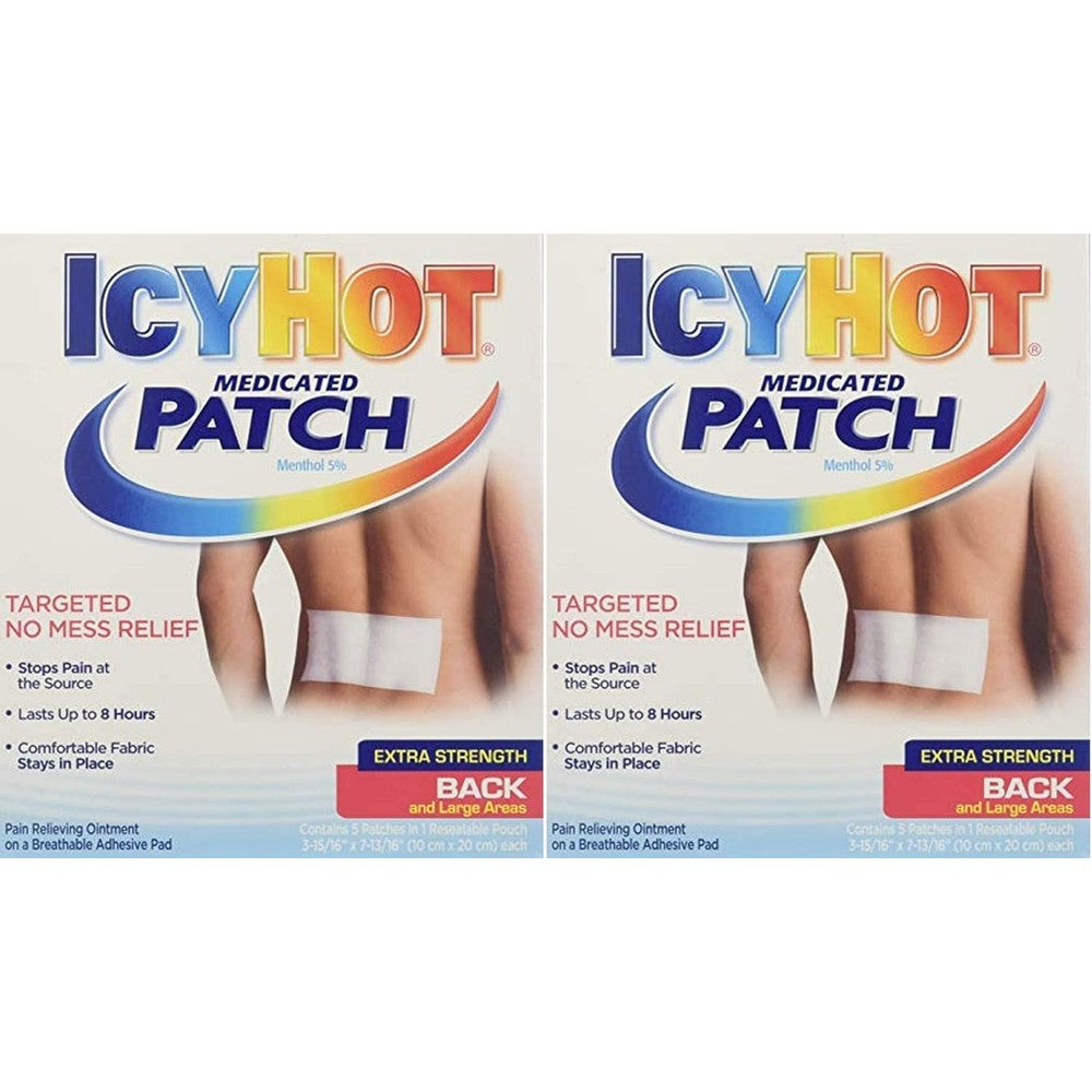 Icy Hot Extra Strength Medicated Pain Relief Patches For Back And Large Areas Large Size 5 Count Pack Of 2 Total 10 Patches