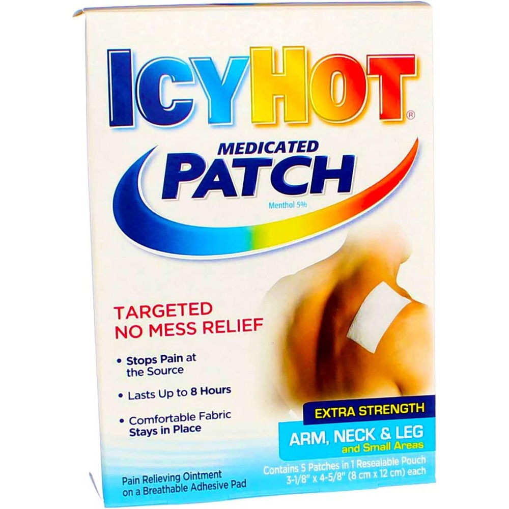 Icy Hot Extra Strength Medicated Patch Small Targeted Pain Relief 5 Count Box 2 Pack