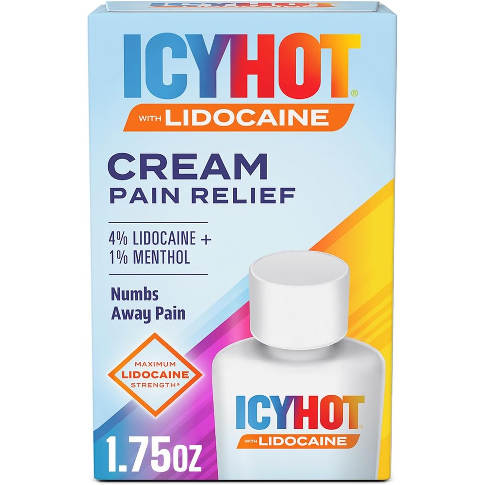Icy Hot Maximum Strength Lidocaine Pain Relief Cream With Menthol For Muscle And Joint Pain Relief 1.75 Ounce