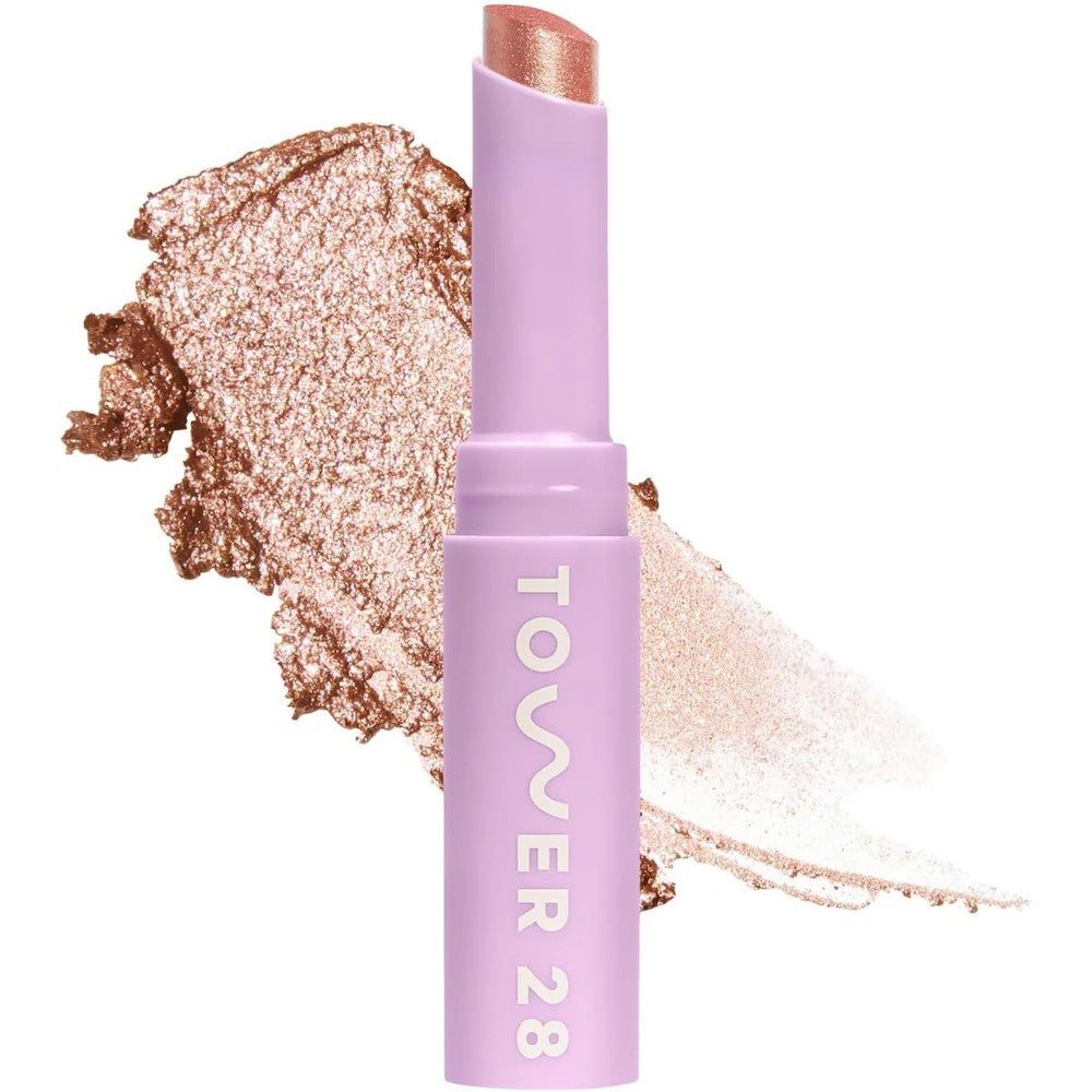 Tower 28 Beauty GoGo Cooling Shimmer Eyeshadow Stick Avalon front view showing the sleek twist up applicator tube.
