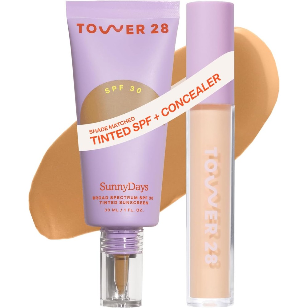 Tower 28 Swipe Serum Concealer and SunnyDays SPF duo front view everyday makeup set