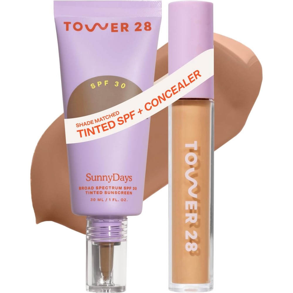 Tower 28 Swipe Serum Concealer and SunnyDays SPF 30 set front view packaging
