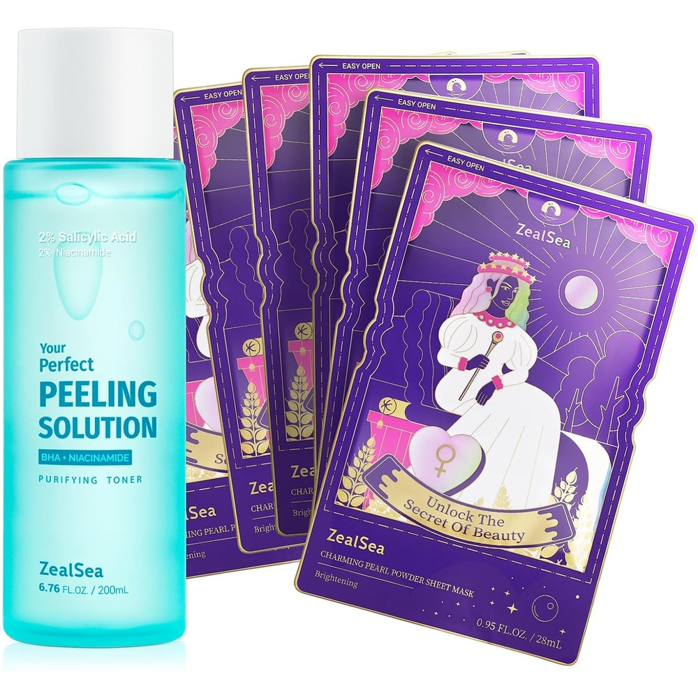 ZealSea Salicylic Acid Toner and Sheet Mask bundle front view displaying the packaging and bottle.