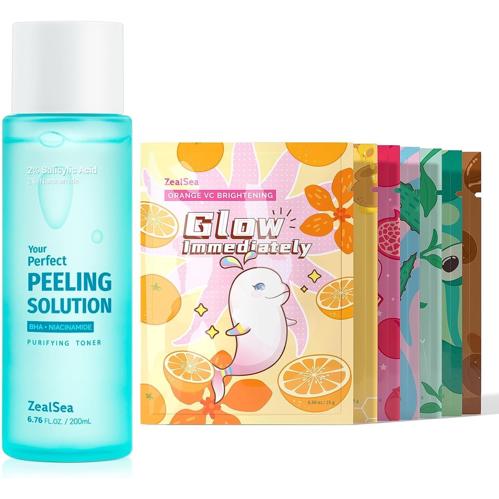 ZealSea Salicylic Acid Toner and Niacinamide Sheet Mask Bundle front view package showcasing the clarifying skin care set.