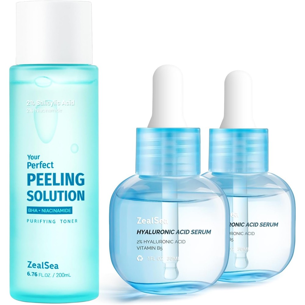 ZealSea Salicylic Acid Toner and Hyaluronic Acid Serum bundle front view showing authentic imported packaging.