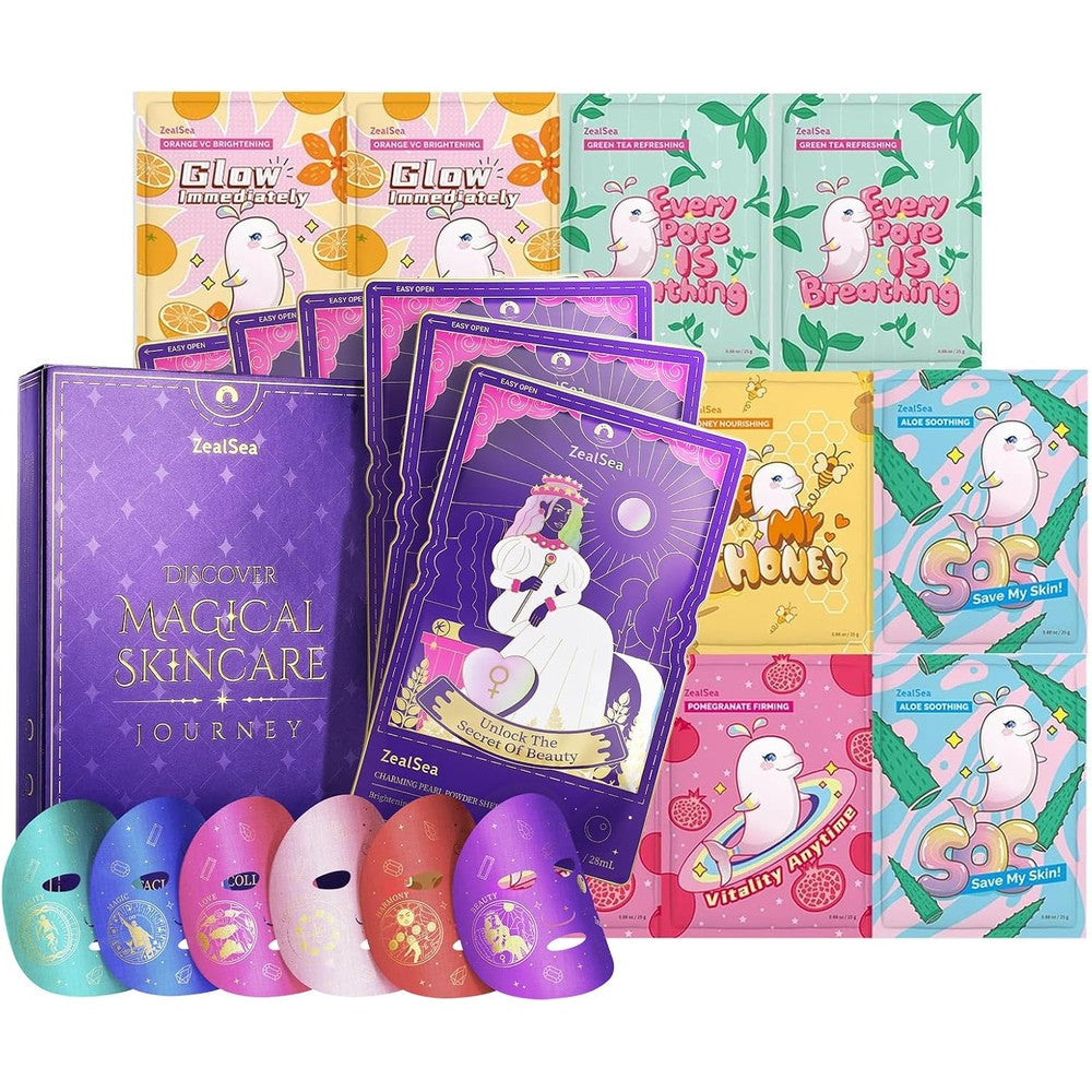 ZealSea Collagen Face Masks and Moisturizing Masks Bundle front view showing the multi-effect facial sheet mask assortment.