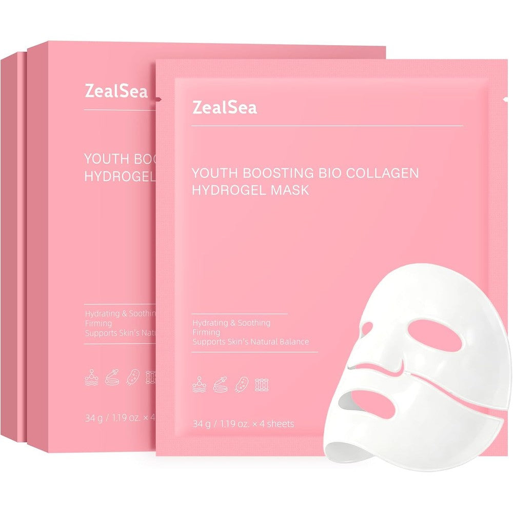 ZealSea Bio Collagen Wrapping Hydrogel Face Mask front packaging view showcasing the pink box design.
