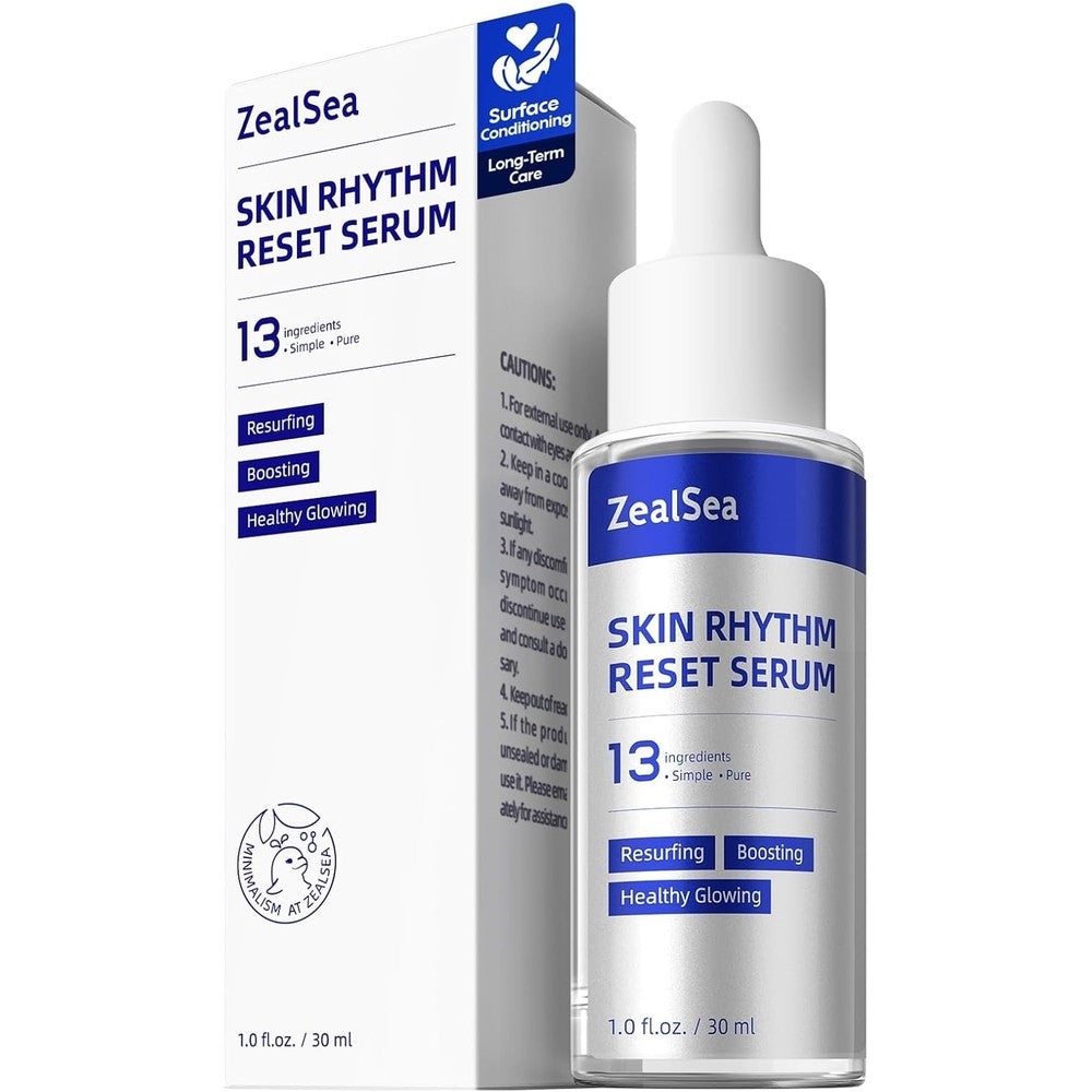 ZealSea Skin Rhythm Reset Serum front view bottle showcasing the clean beauty packaging.